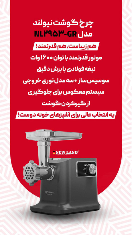 چرخ گوشت استیل نیولند مدل2953gr